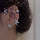 Fashion Silver Plated Crystal Snowflake Ear Clips Without Piercing For Women Sparkling Zircon Ear Cuff Clip Earrings Jewelry