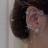 Fashion Silver Plated Crystal Snowflake Ear Clips Without Piercing For Women Sparkling Zircon Ear Cuff Clip Earrings Jewelry
