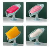 Leaf Shape Soap Box Drain Soap Holder Box Bathroom Shower Soap Holder sponge Storage Tray Creative Sucker Water-free Storage Box