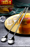 Long Handled 304 Stainless Steel Coffee Spoon Ice Cream Dessert Tea Stirring Spoon For Picnic Kitchen Accessories Bar Tools