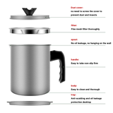 1.4L Stainless Steel Kitchen Oil Filter Pot Lard Tank Large Capacity Filter Oil Separator Storage Tank Kitchen Tools Oil Bottle