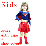 Adult Kids Superhero Cosplay Costumes Super Girls Dress Shoe Covers Suit Superwoman Dress Woman Super Hero Halloween Clothes
