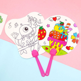 DIY Handmade Painting Summer Fan Diy Toys For Children Cartoon Animal Color Graffiti Origami Fan Art Craft Toys Creative Drawing