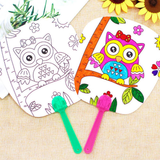 DIY Handmade Painting Summer Fan Diy Toys For Children Cartoon Animal Color Graffiti Origami Fan Art Craft Toys Creative Drawing