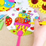DIY Handmade Painting Summer Fan Diy Toys For Children Cartoon Animal Color Graffiti Origami Fan Art Craft Toys Creative Drawing