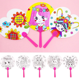 DIY Handmade Painting Summer Fan Diy Toys For Children Cartoon Animal Color Graffiti Origami Fan Art Craft Toys Creative Drawing