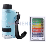 Kids Science Microscope Toy Kit 60-120x Educational Mini Pocket Handheld Microscope with LED Light Outdoor Children Stem Toy